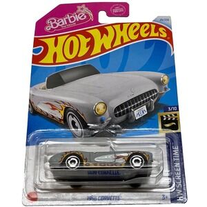 Hot Wheels 1956 Corvette 29/250 Barbie Movie HW Screen Time 3/10 Gray w/Flames